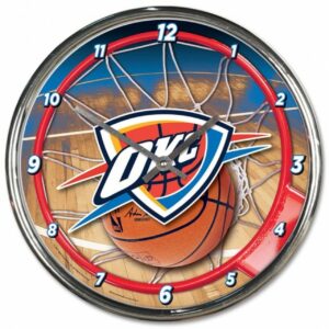 Oklahoma City Thunder Clock Round Wall Style Chrome