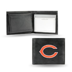 Chicago Bears Wallet Billfold Leather Embroidered Black