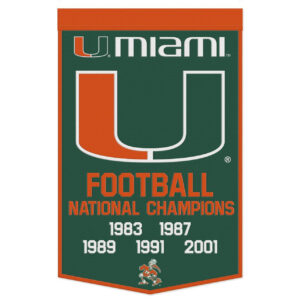 Miami Hurricanes Banner Wool 24×38 Dynasty Champ Design Football – Special Order